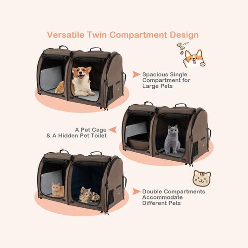 Costway - 2-in-1 Portable Pet Carrier Dog & Cat Travel Backpack Brown