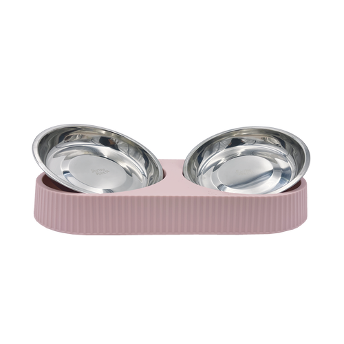 Baxter Bone - Melamine Ribbed Double Pet Bowl - Pink - Petservo