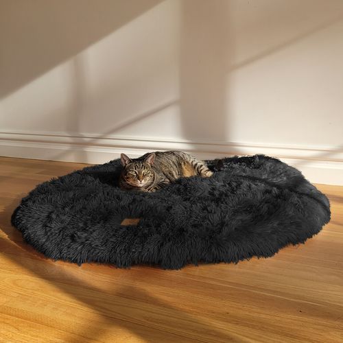 Charlie's - Shaggy Faux Fur Round Calming Dog Bed - Charcoal - Large