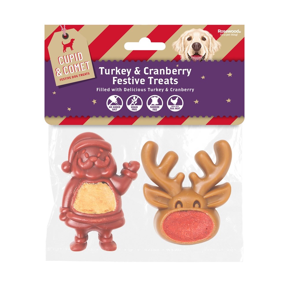 Rosewood - FESTIVE FILLED SANTA AND REINDEER, 100G - Pet Servo