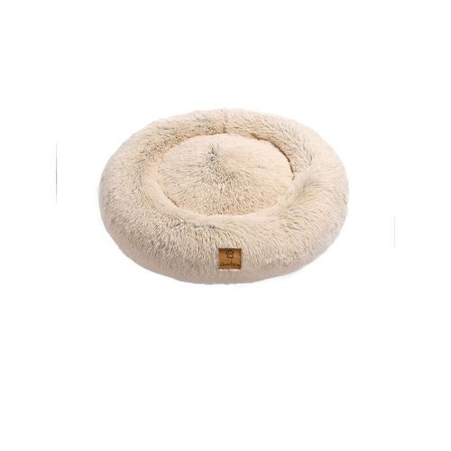 Charlie's - Shaggy Faux Fur Round Calming Dog Bed - Cream - Medium