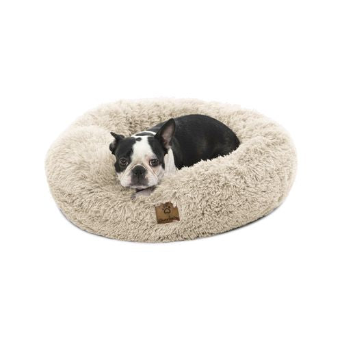 Charlie's - Shaggy Faux Fur Round Calming Dog Bed - Cream - Small