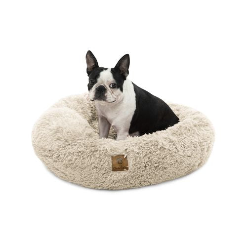 Charlie's - Shaggy Faux Fur Round Calming Dog Bed - Cream - Medium