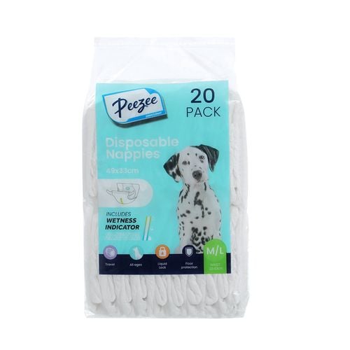 Paws & Claws - 49 x 33cm M/L Disposable Pet Nappies - 20 Pack - Petservo