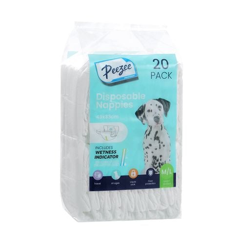 Paws & Claws - 49 x 33cm M/L Disposable Pet Nappies - 20 Pack - Petservo