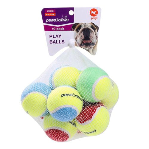 Paws and Claws - 6cm Tennis Balls Non Toxic Dogs/Pets/Puppy Toys Assort Colours - 10pc