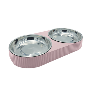 Baxter Bone - Melamine Ribbed Double Pet Bowl - Pink - Petservo