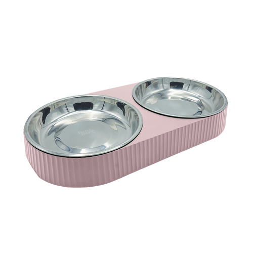 Baxter Bone - Melamine Ribbed Double Pet Bowl - Pink - Petservo