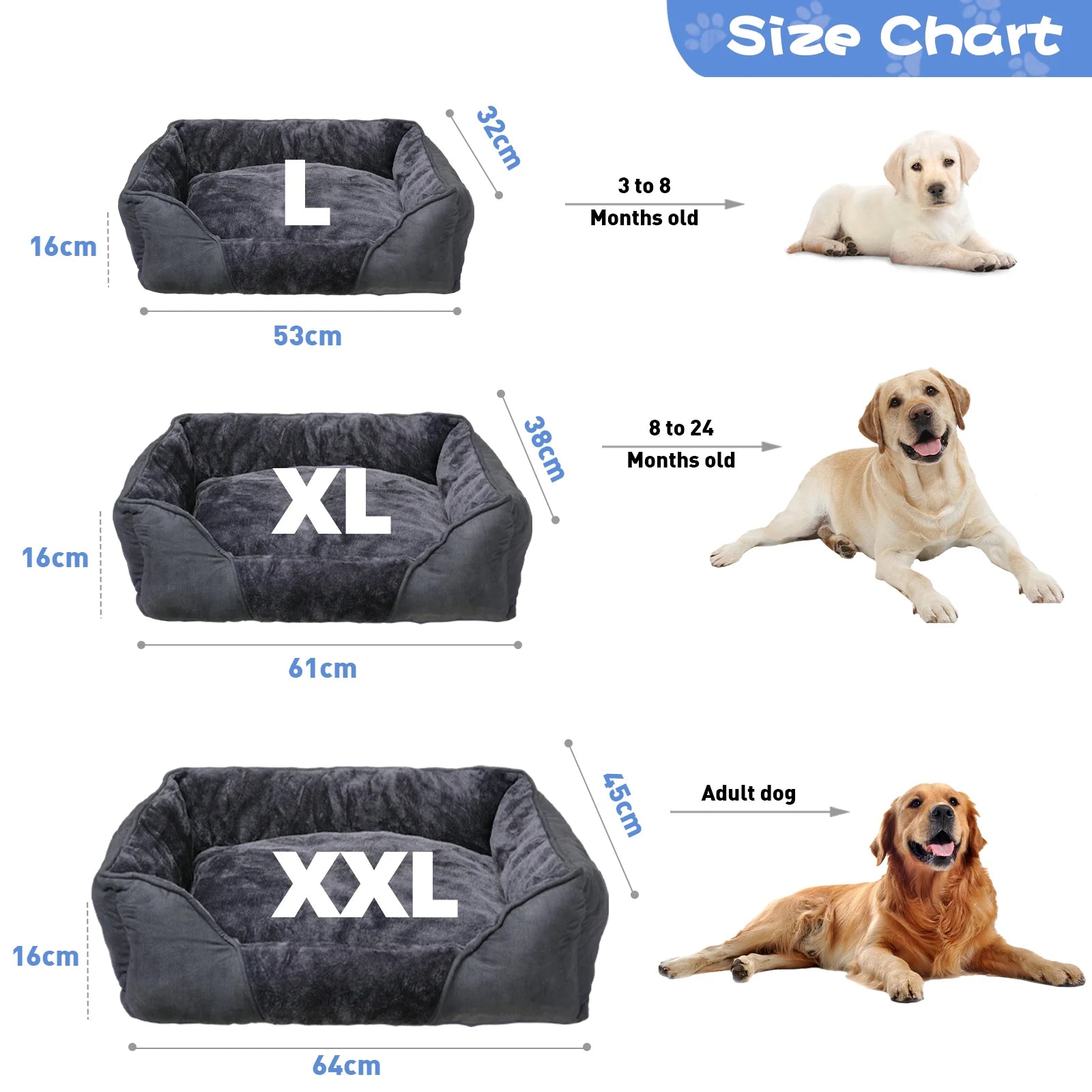 Advwin - Pet Bed for Large Dogs Cats Orthopedic Calming Soft Dog Bed