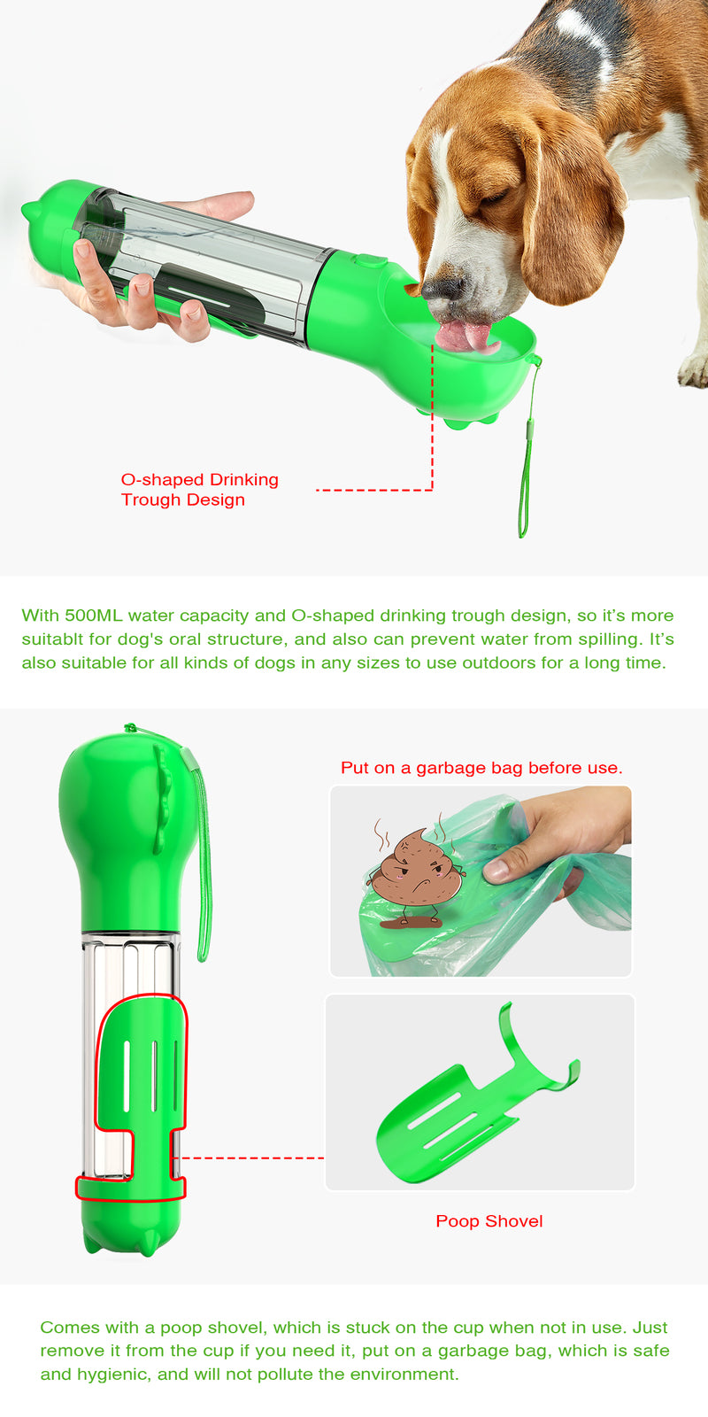 yes4pet - 4 in 1 Portable Pet Dog Puppy Cat Drinking Mug Water Feeder Bottle Valve Travel Bottle Green - Pet Servo