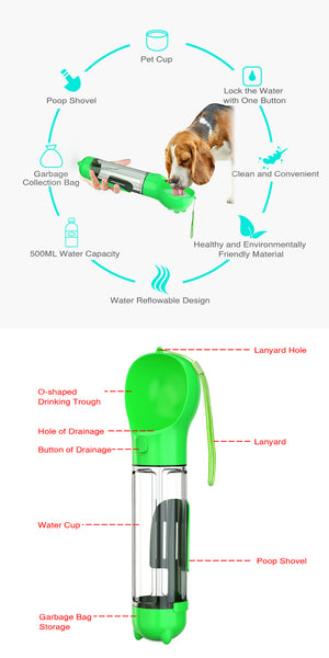 yes4pet - 4 in 1 Portable Pet Dog Puppy Cat Drinking Mug Water Feeder Bottle Valve Travel Bottle Green - Pet Servo