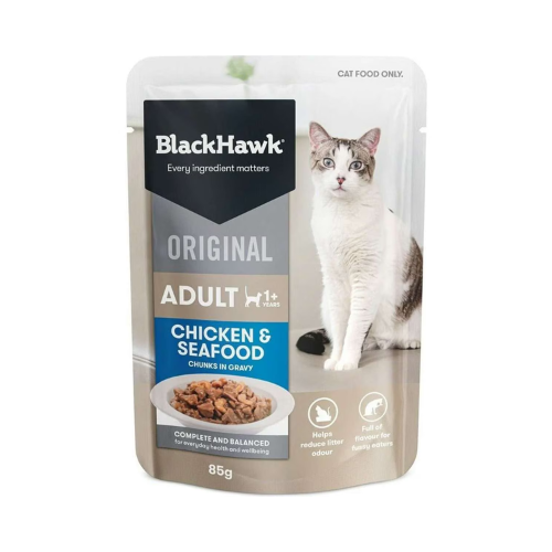 Black Hawk - Original Adult Pouches Chicken and Seafood 12 x 85g - Petservo