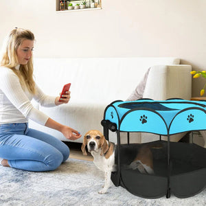 Advwin - Portable Pet Playpen Dog Cat Play Tent Blue - petservo