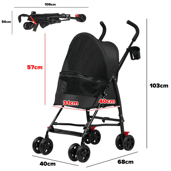 Advwin - Pet Stroller Foldable 4-Wheel - Black - petservo