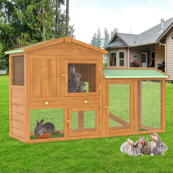 Advwin - Rabbit Hutch Chicken Coop Wooden 145x45x85cm - Brown