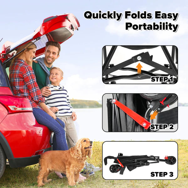 Advwin - Pet Stroller Foldable 4-Wheel - Black - petservo