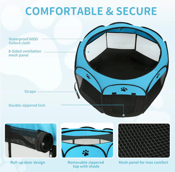 Advwin - Portable Pet Playpen Dog Cat Play Tent Blue - petservo