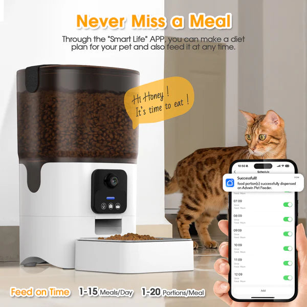 Advwin - 6L Automatic Pet Feeder WiFi APP & HD Camera - petservo