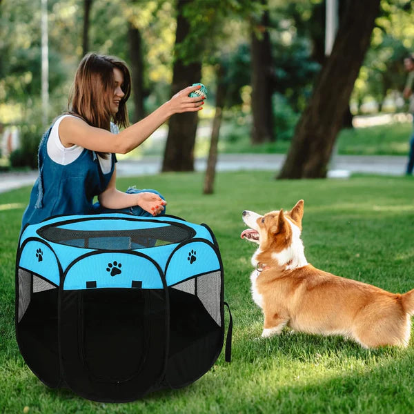 Advwin - Portable Pet Playpen Dog Cat Play Tent Blue - petservo