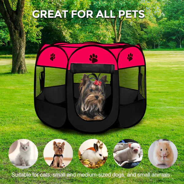 Advwin - Portable Pet Playpen Dog Cat Play Tent Pink - petservo