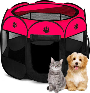 Advwin - Portable Pet Playpen Dog Cat Play Tent Pink - petservo