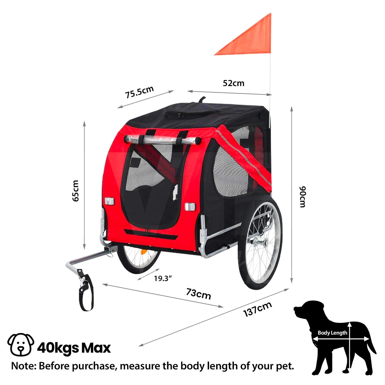 TOPET - Pet Bike Stroller Bicycle Trailer Pram Pet Jogger - Pet Servo- with dimentions